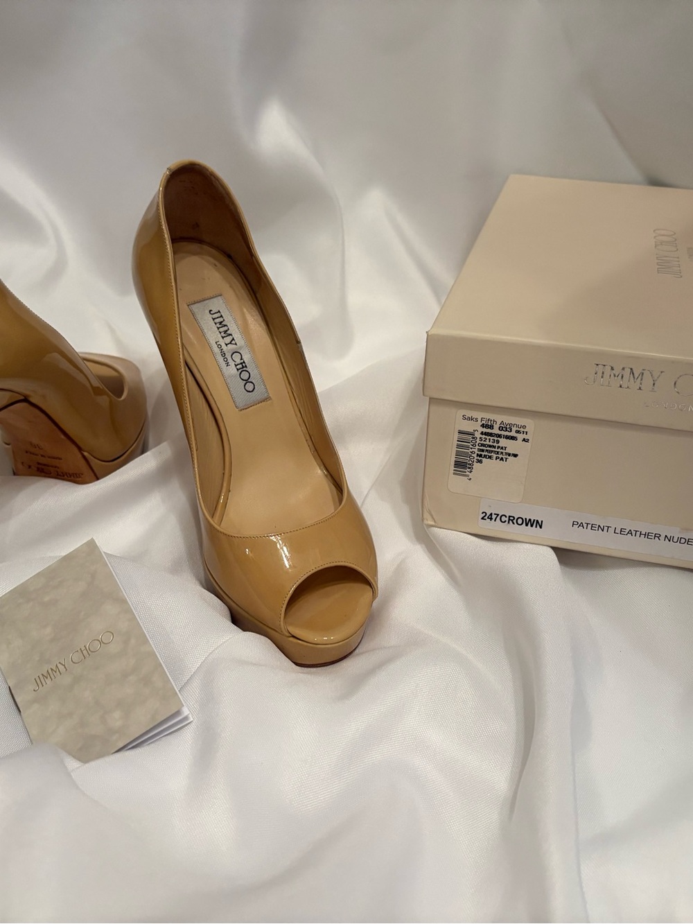 Jimmy Choo Tan Patent Leather Peep-Toe Pumps